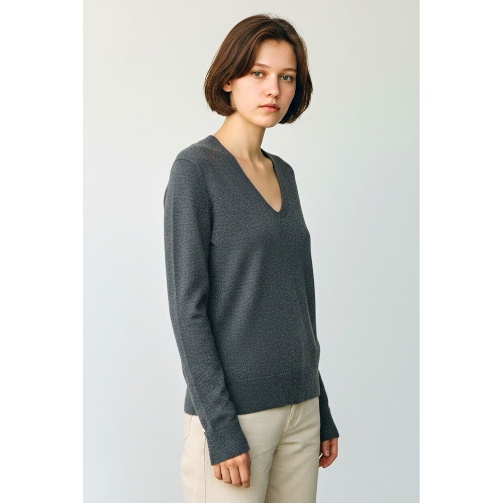 J.CREW Womens Dark Gray Cashmere Knit V-Neck Long Sleeve Pullover Sweater XS